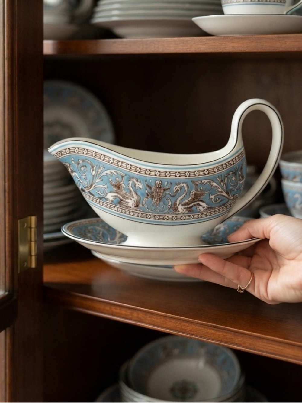 Wedgwood Turquoise Florentine Bone China Gravy Bowl. One piece